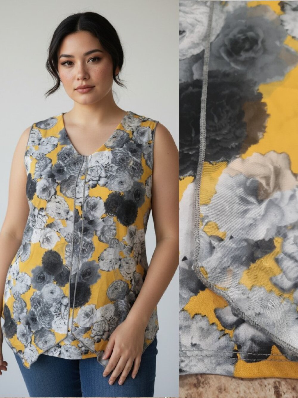 Sheer split overlay yellow floral blouse - Adele & May brand